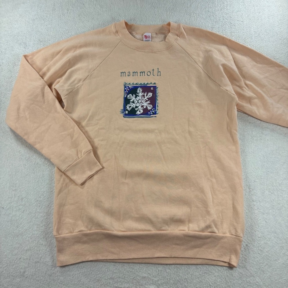 Textile Prints Mammoth‎ Snowflake Sweatshirt Unisex Large Peach Good Vintage 80s